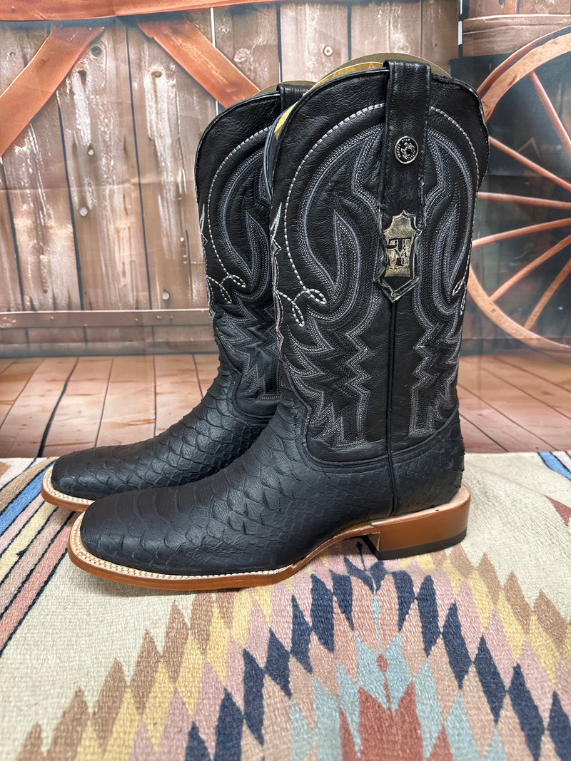 Men's Tanner Mark 12" Black Imitation Python Wide Square Toe