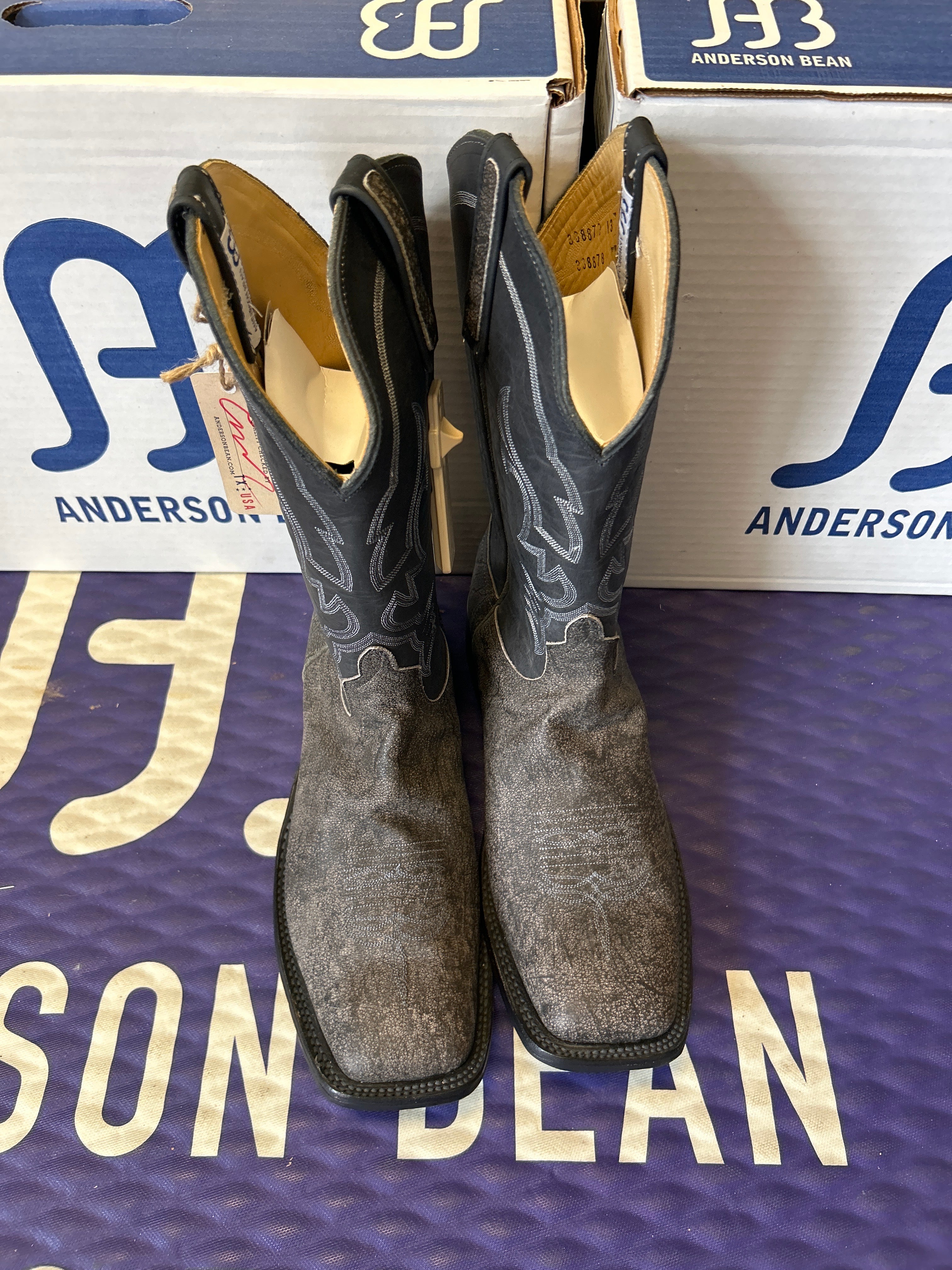Men's Anderson Bean 12 Inch Shaft Grey Safari Cape Buffalo Wide Square Toe Boots