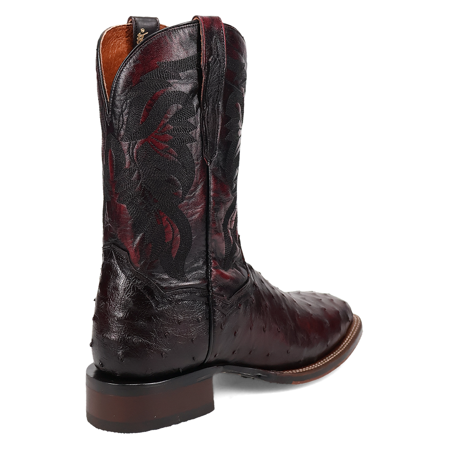 Dan Post DP5012 Men's 11" Alamosa Black Cherry Full Quill Ostrich Wide Square Toe Boots *Closeout*