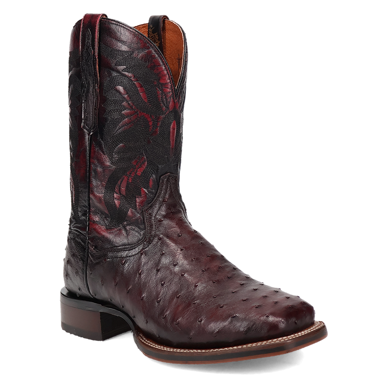 Dan Post DP5012 Men's 11" Alamosa Black Cherry Full Quill Ostrich Wide Square Toe