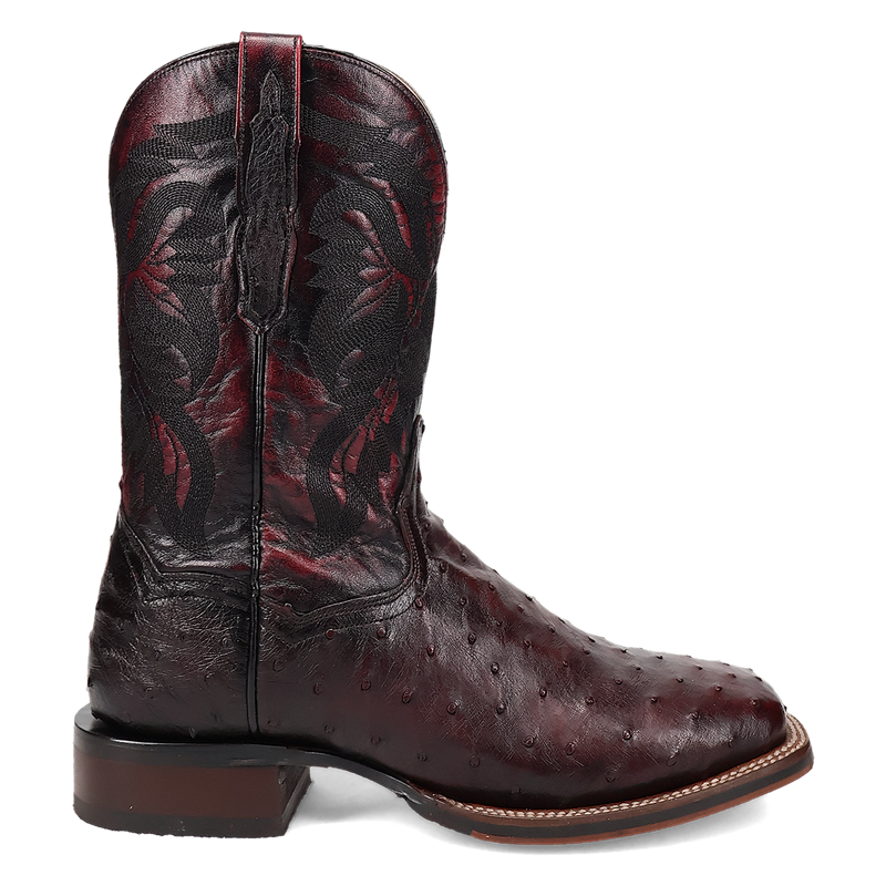 Dan Post DP5012 Men's 11" Alamosa Black Cherry Full Quill Ostrich Wide Square Toe