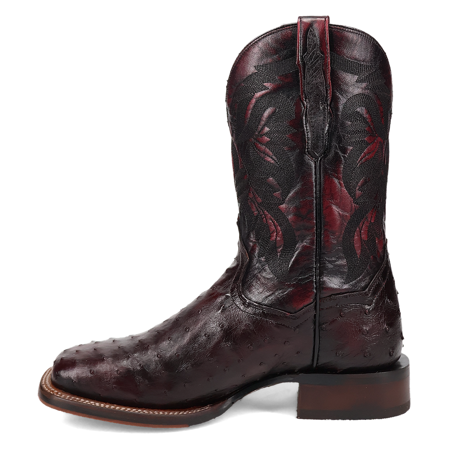 Dan Post DP5012 Men's 11" Alamosa Black Cherry Full Quill Ostrich Wide Square Toe Boots *Closeout*