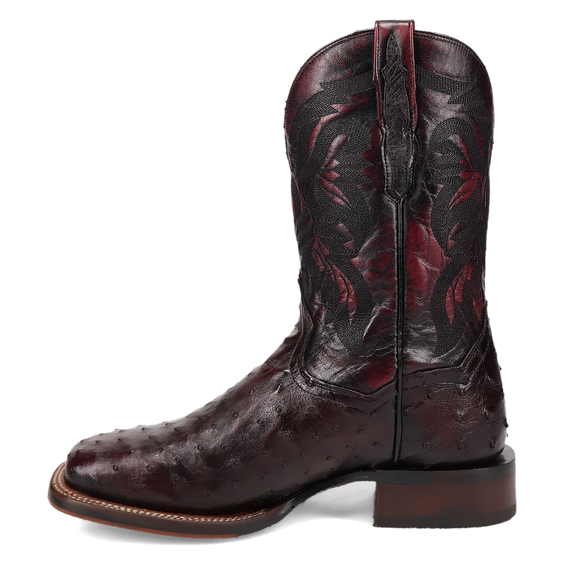 Dan Post DP5012 Men's 11" Alamosa Black Cherry Full Quill Ostrich Wide Square Toe