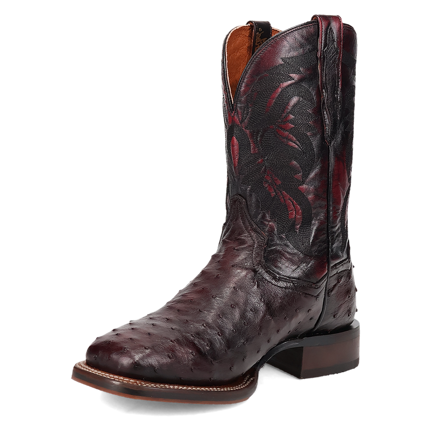 Dan Post DP5012 Men's 11" Alamosa Black Cherry Full Quill Ostrich Wide Square Toe Boots *Closeout*