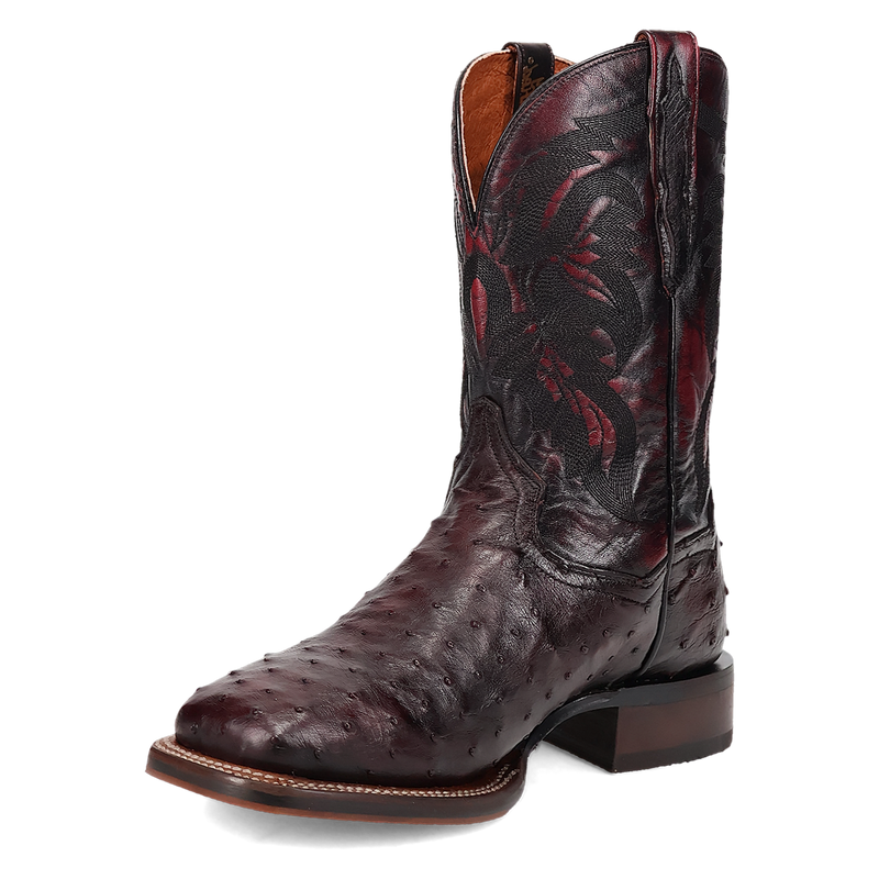 Dan Post DP5012 Men's 11" Alamosa Black Cherry Full Quill Ostrich Wide Square Toe