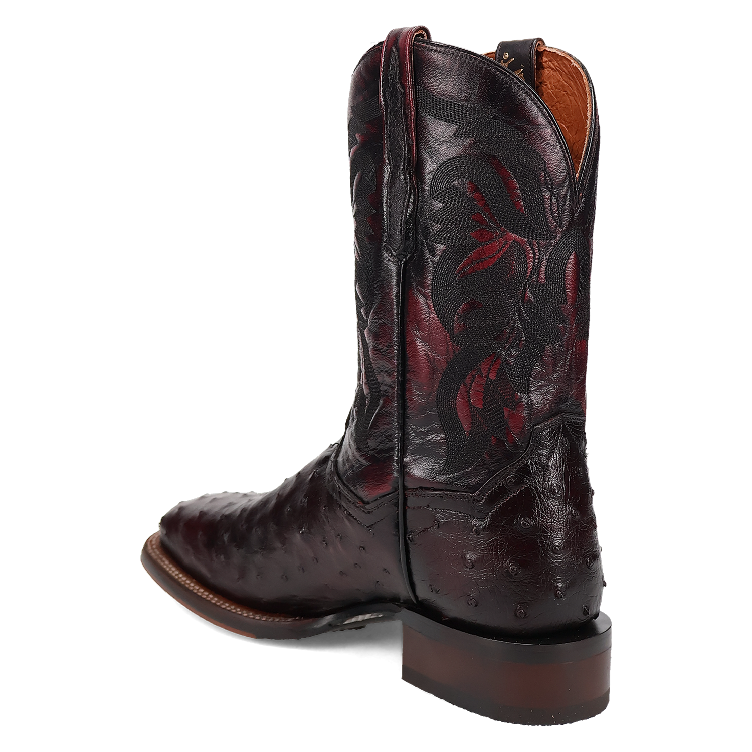 Dan Post DP5012 Men's 11" Alamosa Black Cherry Full Quill Ostrich Wide Square Toe Boots *Closeout*