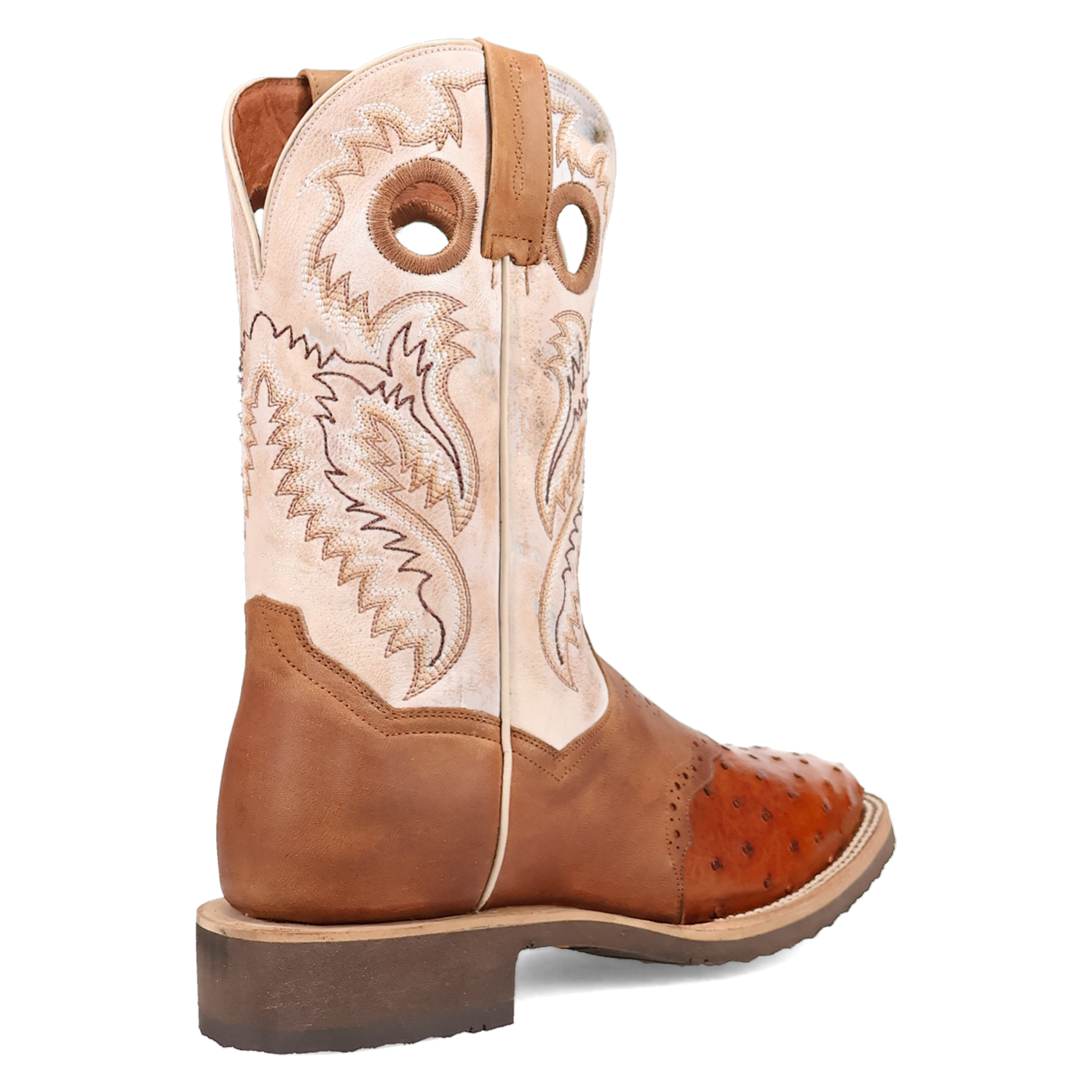 Dan Post DP6059 11" Martel Brown & Bone Full Quill Ostrich Wide Square Toe Boot With Saddle Vamp *Closeout*
