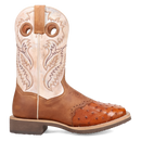 Dan Post DP6059 11" Martel Brown & Bone Full Quill Ostrich Wide Square Toe Boot With Saddle Vamp *Closeout*