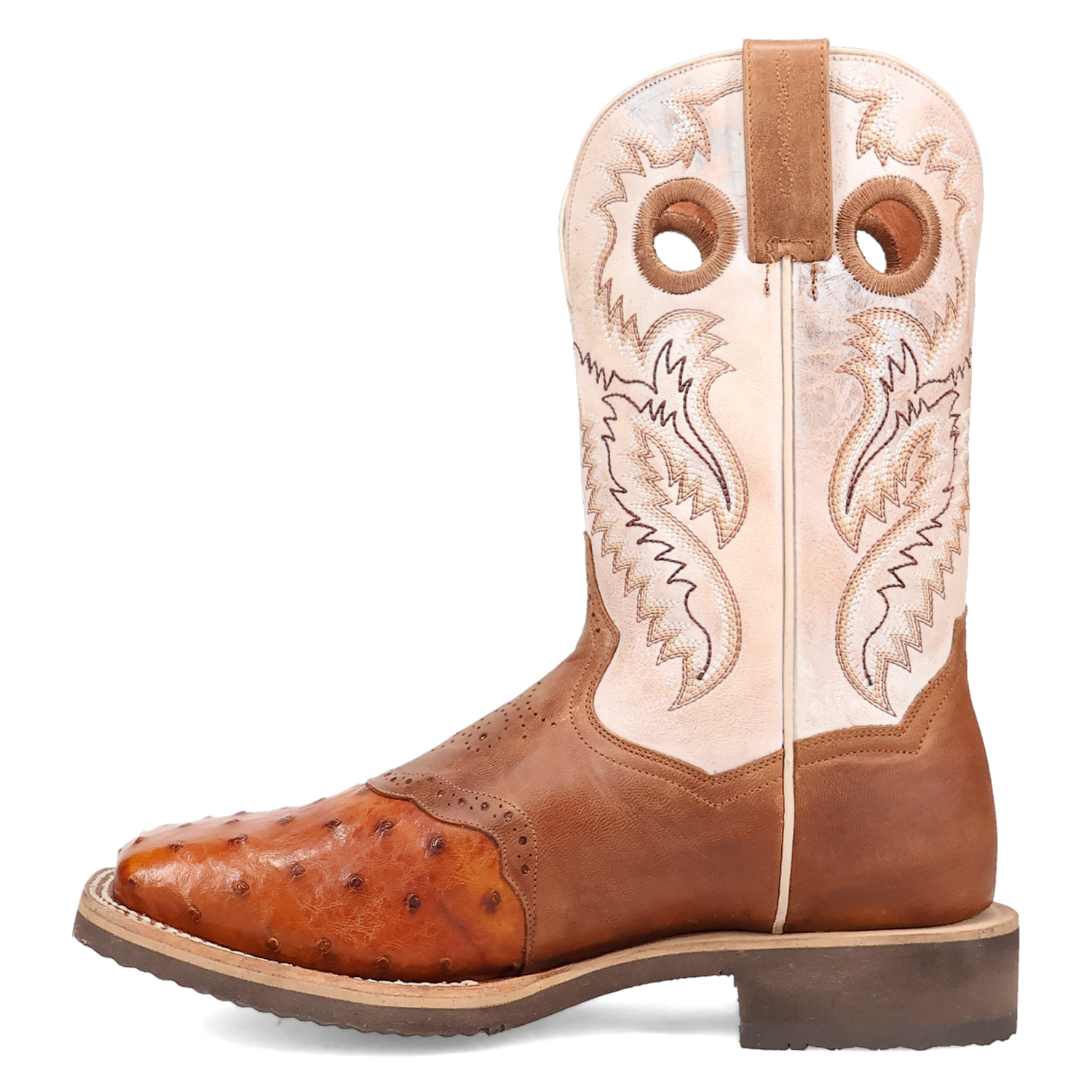 Dan Post DP6059 11" Martel Brown & Bone Full Quill Ostrich Wide Square Toe Boot With Saddle Vamp *Closeout*
