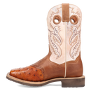 Dan Post DP6059 11" Martel Brown & Bone Full Quill Ostrich Wide Square Toe Boot With Saddle Vamp *Closeout*