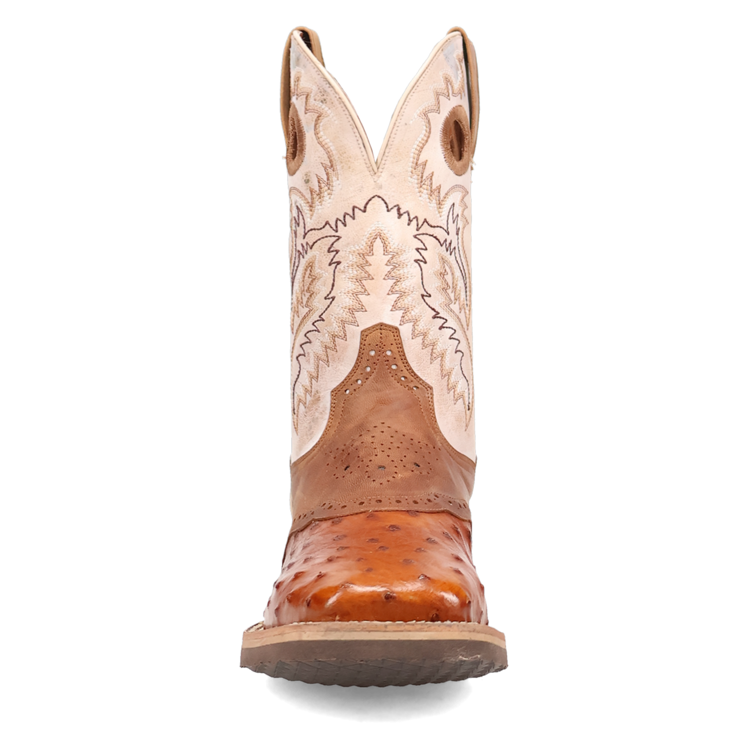 Dan Post DP6059 11" Martel Brown & Bone Full Quill Ostrich Wide Square Toe Boot With Saddle Vamp *Closeout*