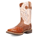 Dan Post DP6059 11" Martel Brown & Bone Full Quill Ostrich Wide Square Toe Boot With Saddle Vamp *Closeout*