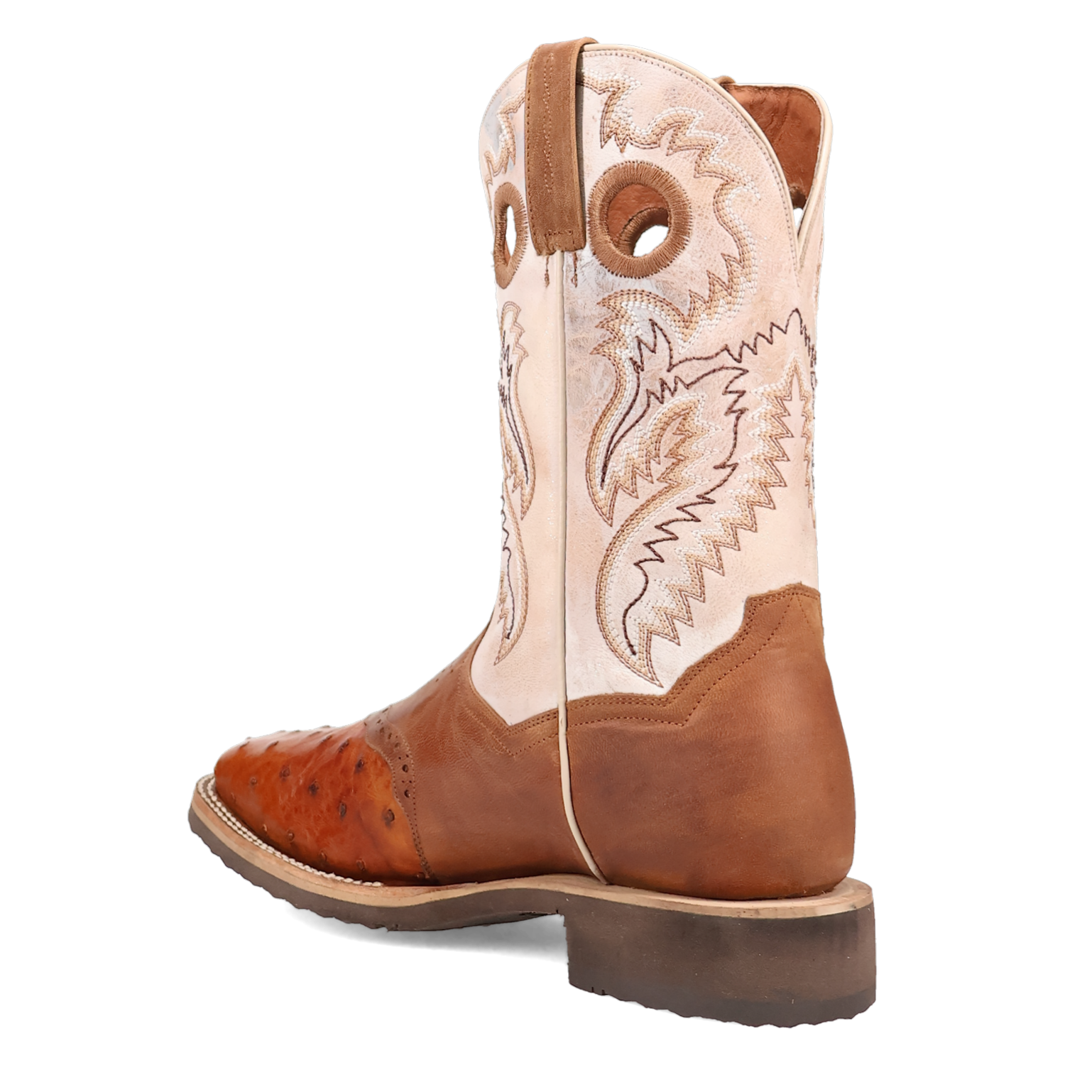 Dan Post DP6059 11" Martel Brown & Bone Full Quill Ostrich Wide Square Toe Boot With Saddle Vamp *Closeout*