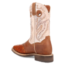 Dan Post DP6059 11" Martel Brown & Bone Full Quill Ostrich Wide Square Toe Boot With Saddle Vamp *Closeout*