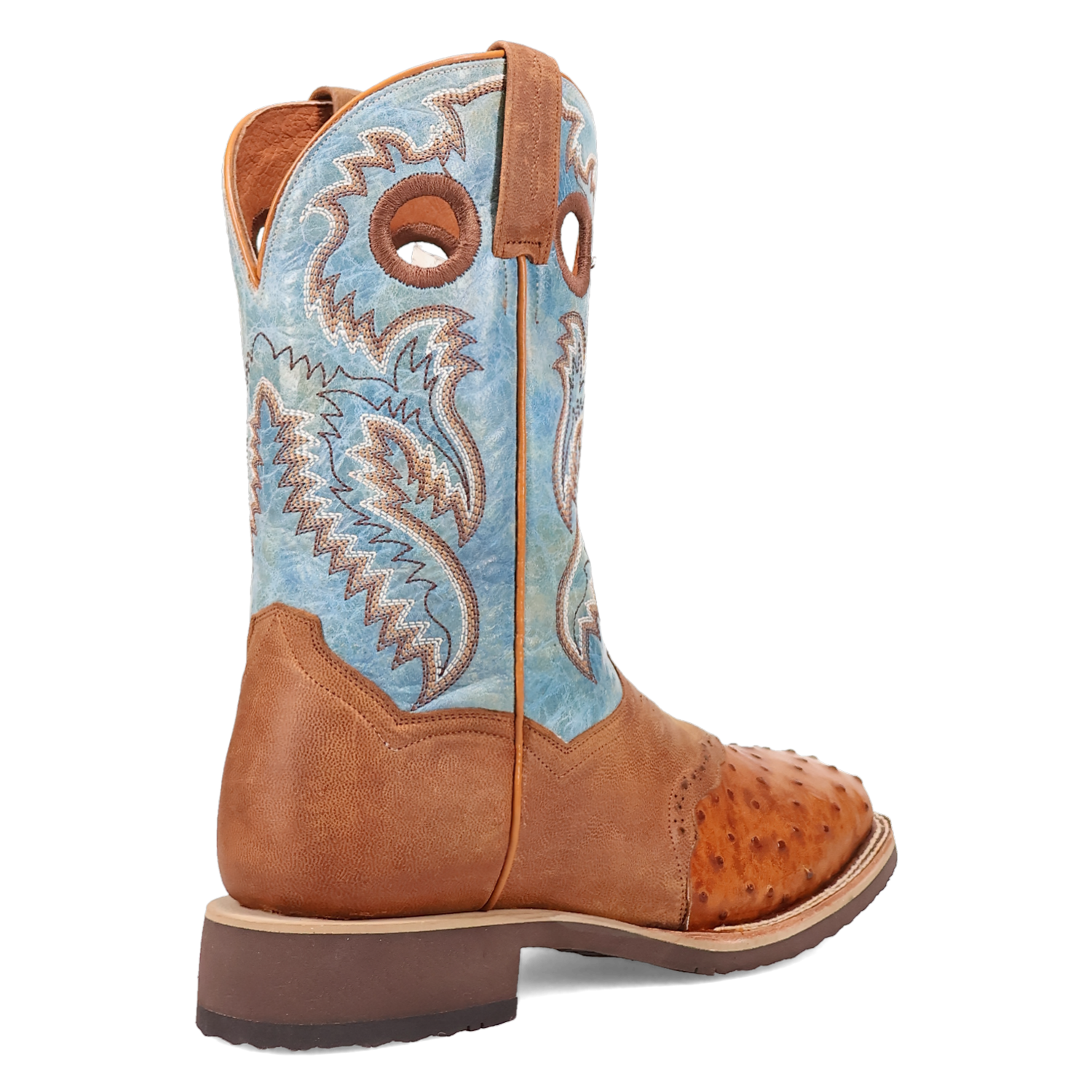 Dan Post DP6060 11" Martel Brown & Blue Full Quill Ostrich Wide Square Toe Boot With Saddle Vamp *Closeout*