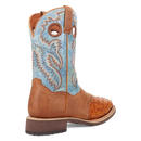Dan Post DP6060 11" Martel Brown & Blue Full Quill Ostrich Wide Square Toe Boot With Saddle Vamp *Closeout*