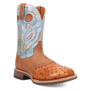 Dan Post DP6060 11" Martel Brown & Blue Full Quill Ostrich Wide Square Toe Boot With Saddle Vamp *Closeout*