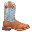Dan Post DP6060 11" Martel Brown & Blue Full Quill Ostrich Wide Square Toe Boot With Saddle Vamp *Closeout*