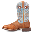 Dan Post DP6060 11" Martel Brown & Blue Full Quill Ostrich Wide Square Toe Boot With Saddle Vamp *Closeout*