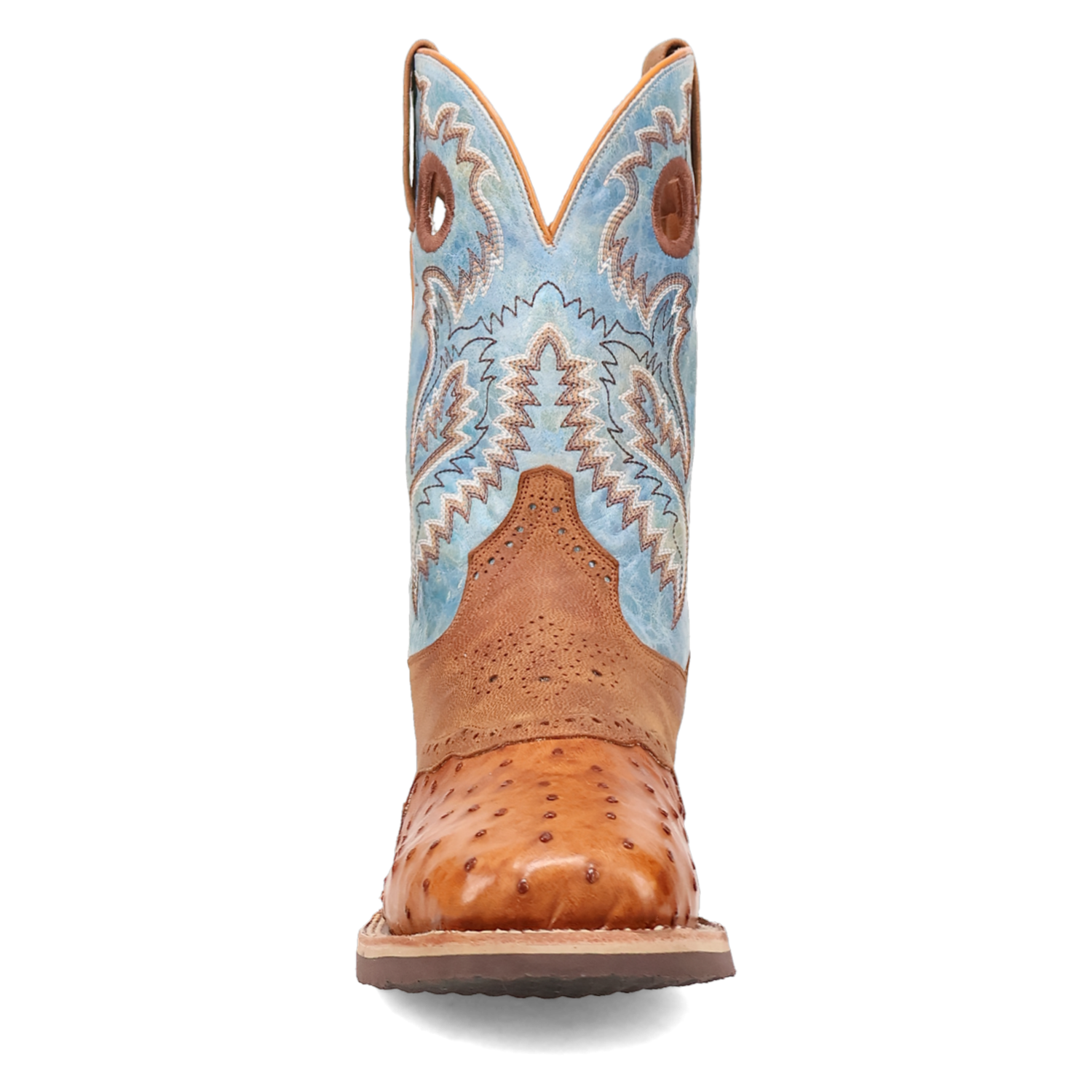 Dan Post DP6060 11" Martel Brown & Blue Full Quill Ostrich Wide Square Toe Boot With Saddle Vamp *Closeout*