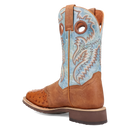 Dan Post DP6060 11" Martel Brown & Blue Full Quill Ostrich Wide Square Toe Boot With Saddle Vamp *Closeout*