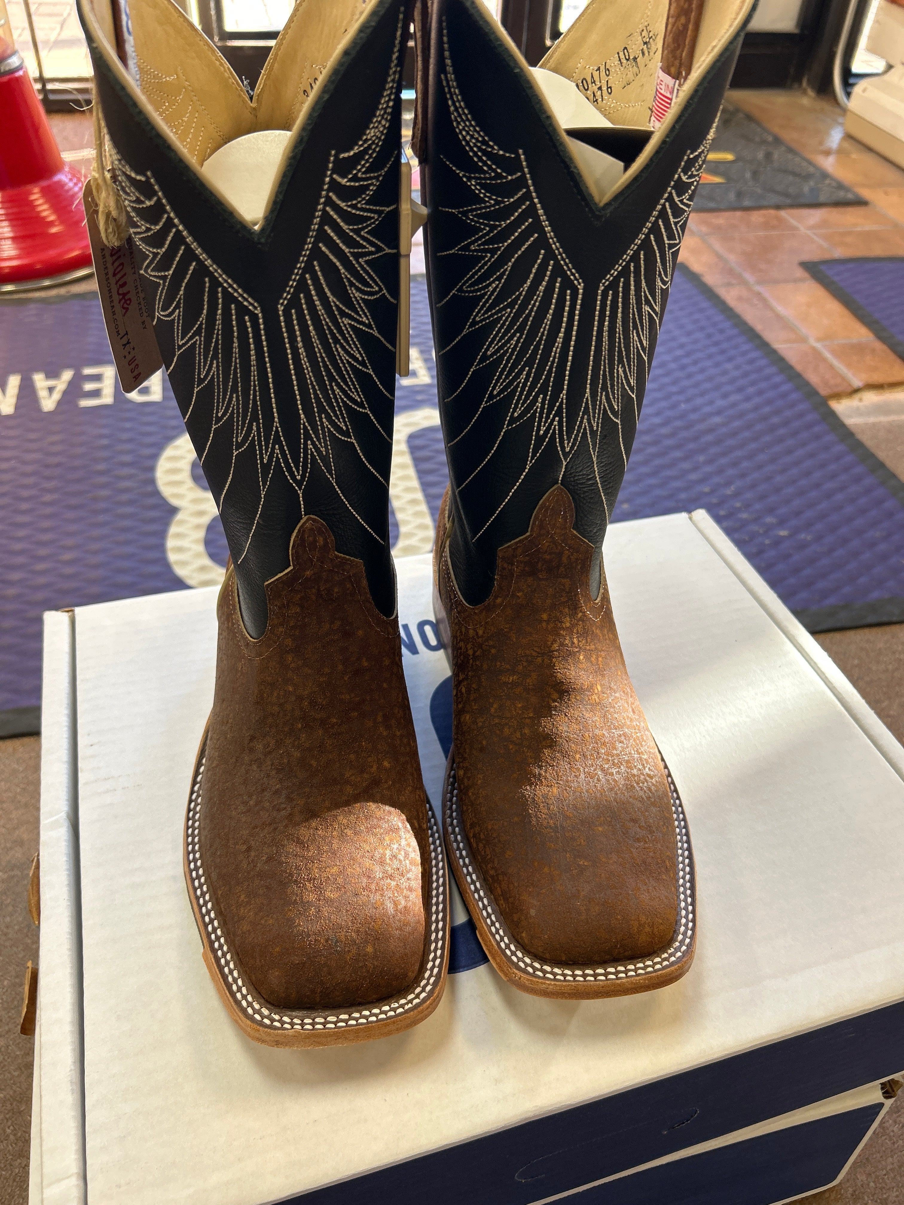 Men's Anderson Bean 12 Inch Shaft Tan Hungry Hippo Wide Square Toe Boots
