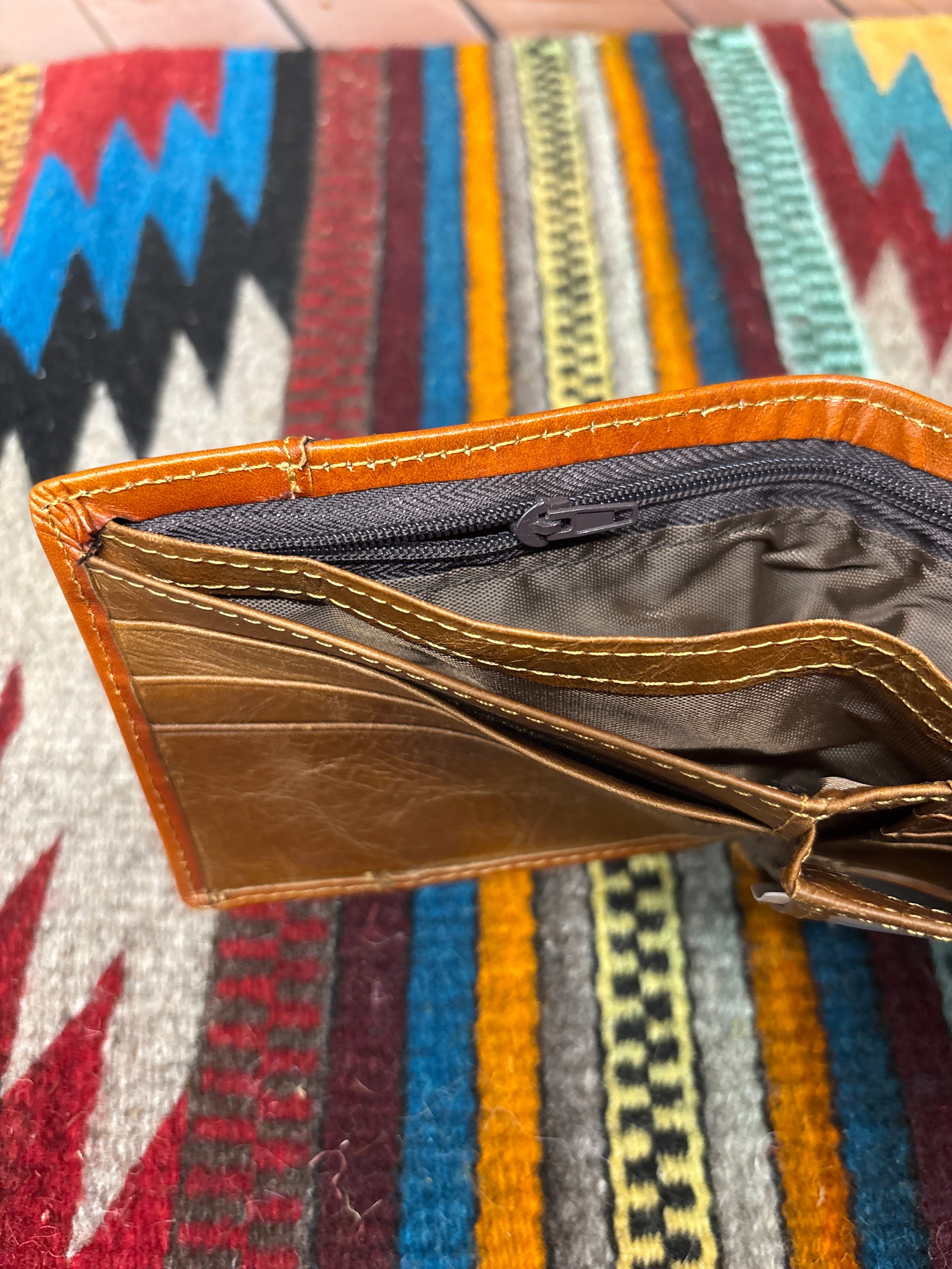 Top Notch Accessories Light Brown Leather Bifold Wallet with Praying Cowboy Design