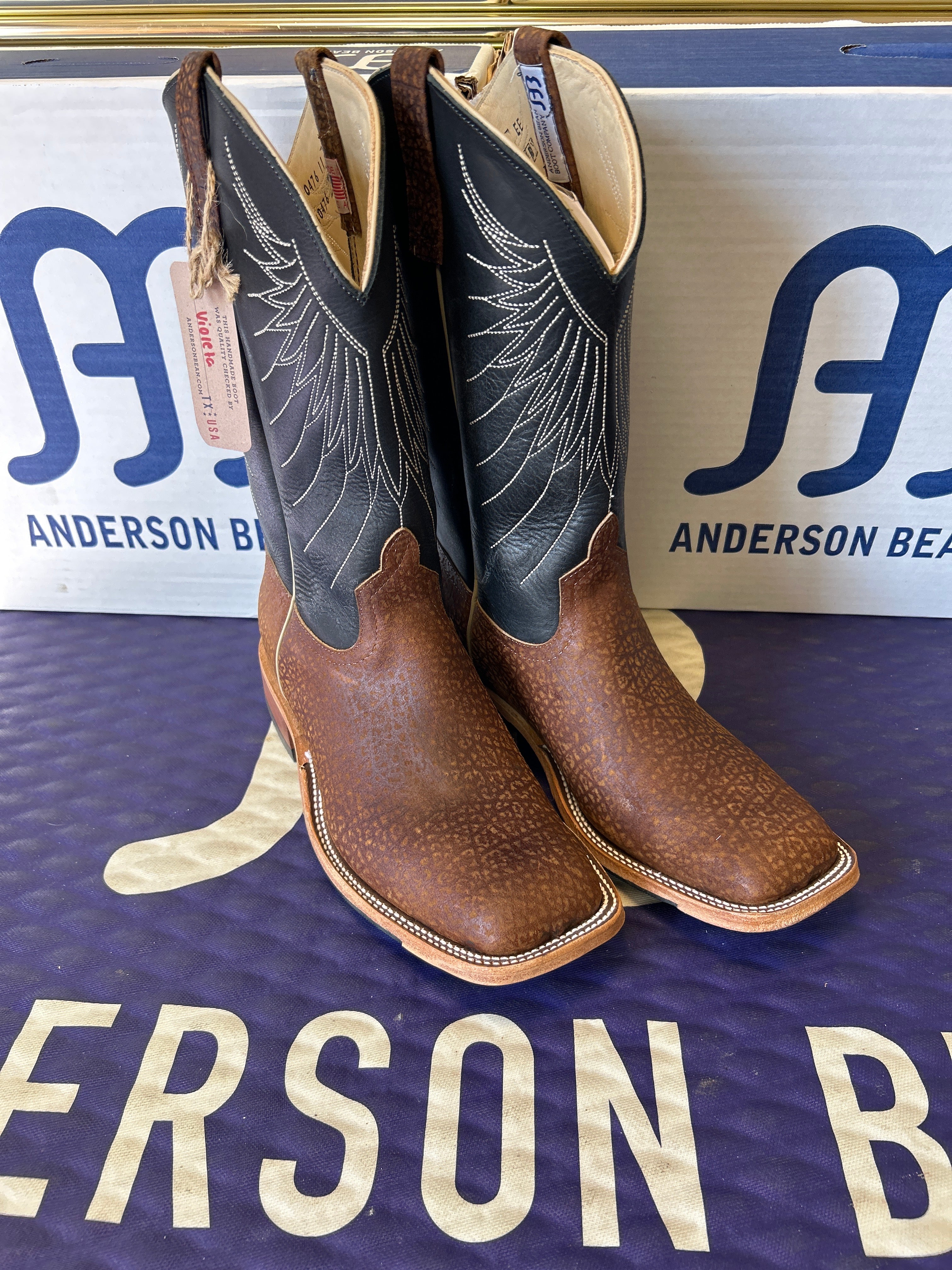 Men's Anderson Bean 12 Inch Shaft Tan Hungry Hippo Wide Square Toe Boots