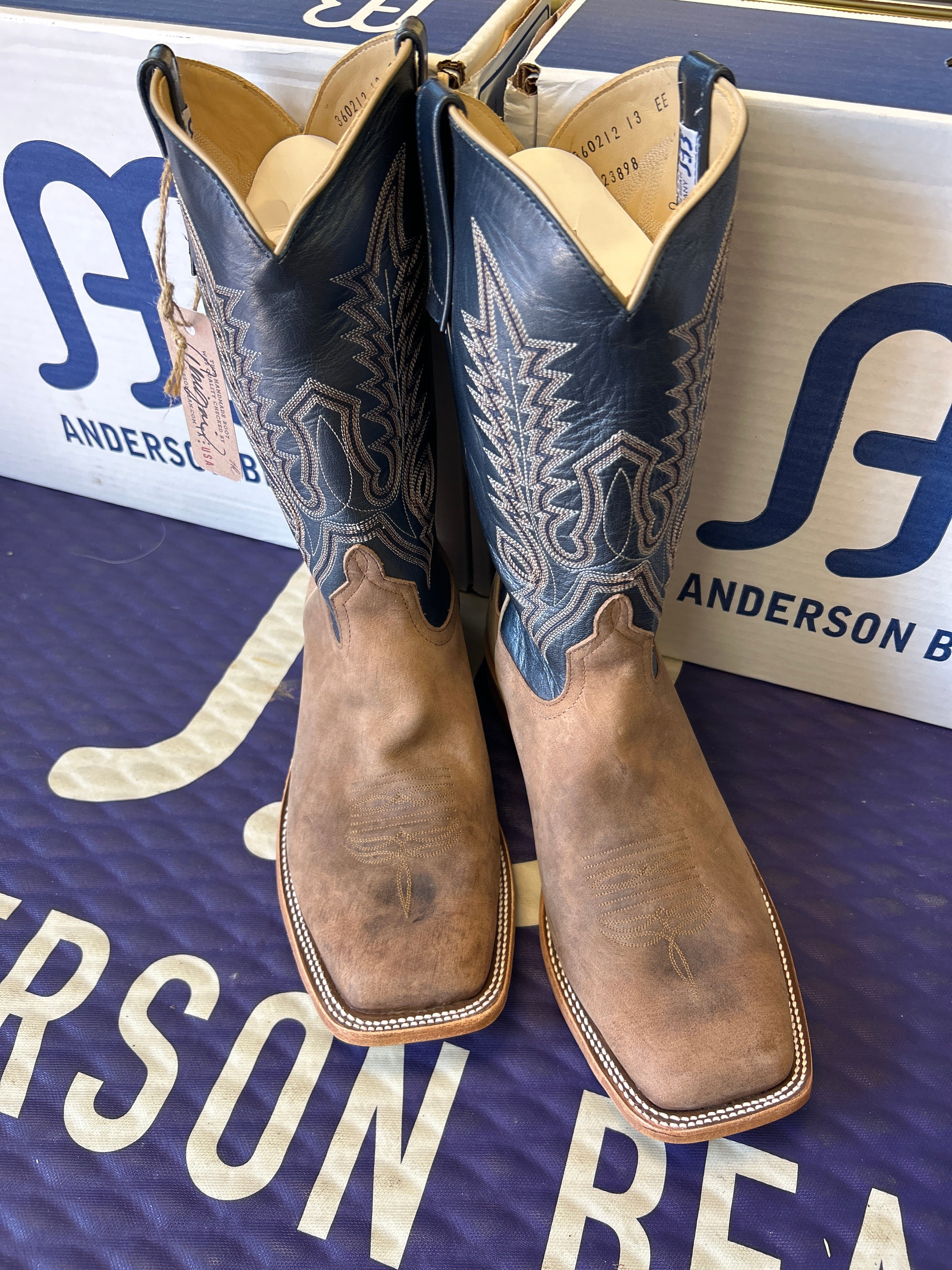 Men's Anderson Bean 12 Inch Shaft Sand Angry Elk Wide Square Toe Boots