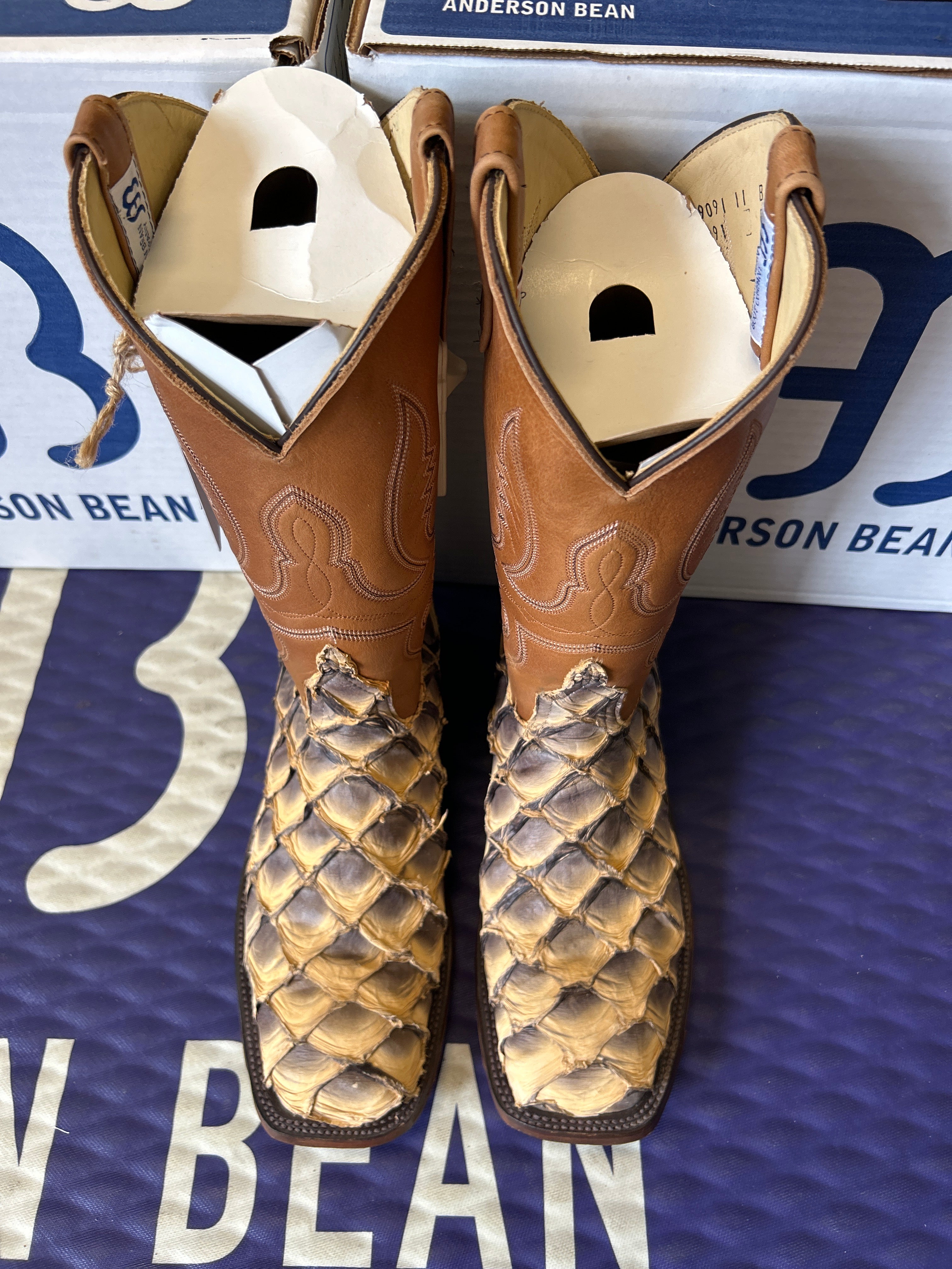 Men's Anderson Bean 12 Inch Shaft Tan Lines Big Bass Wide Square Toe Boots