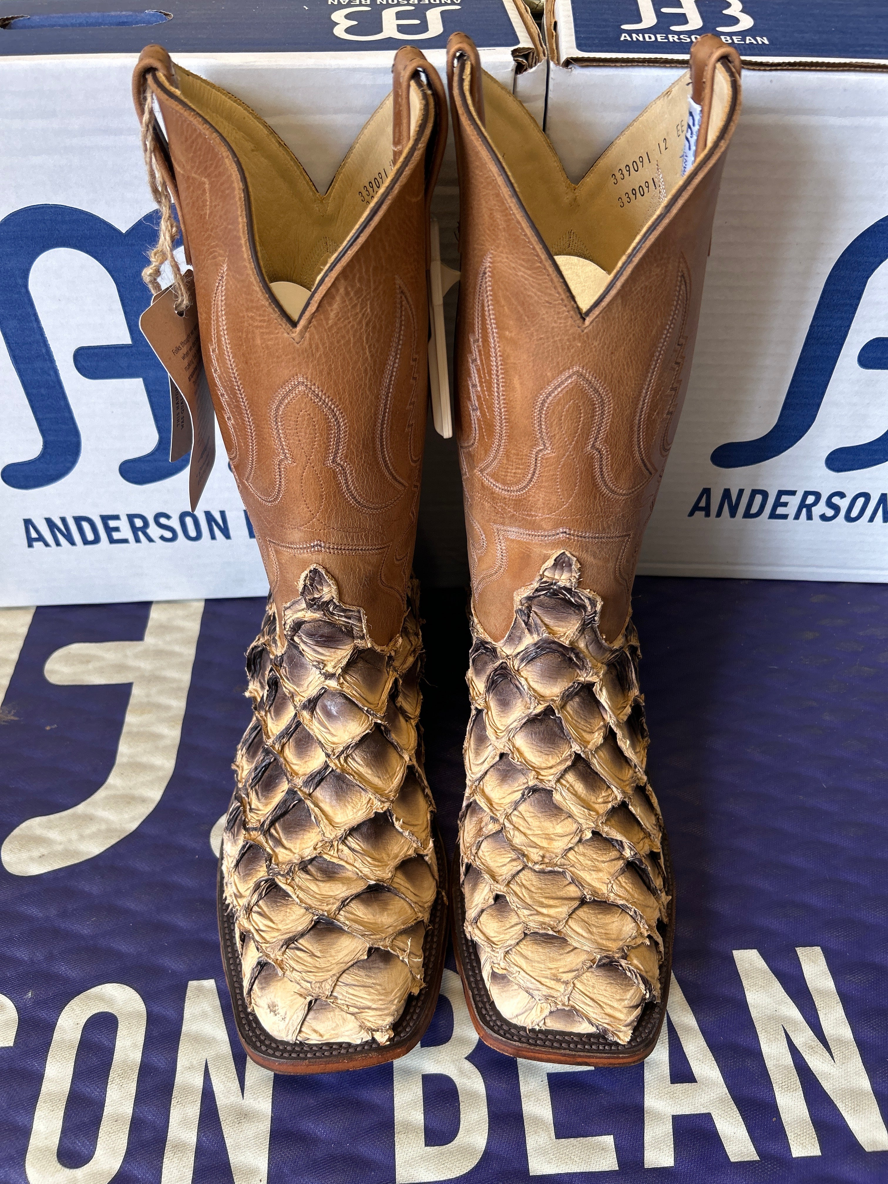 Men's Anderson Bean 12 Inch Shaft Tan Lines Big Bass Wide Square Toe Boots