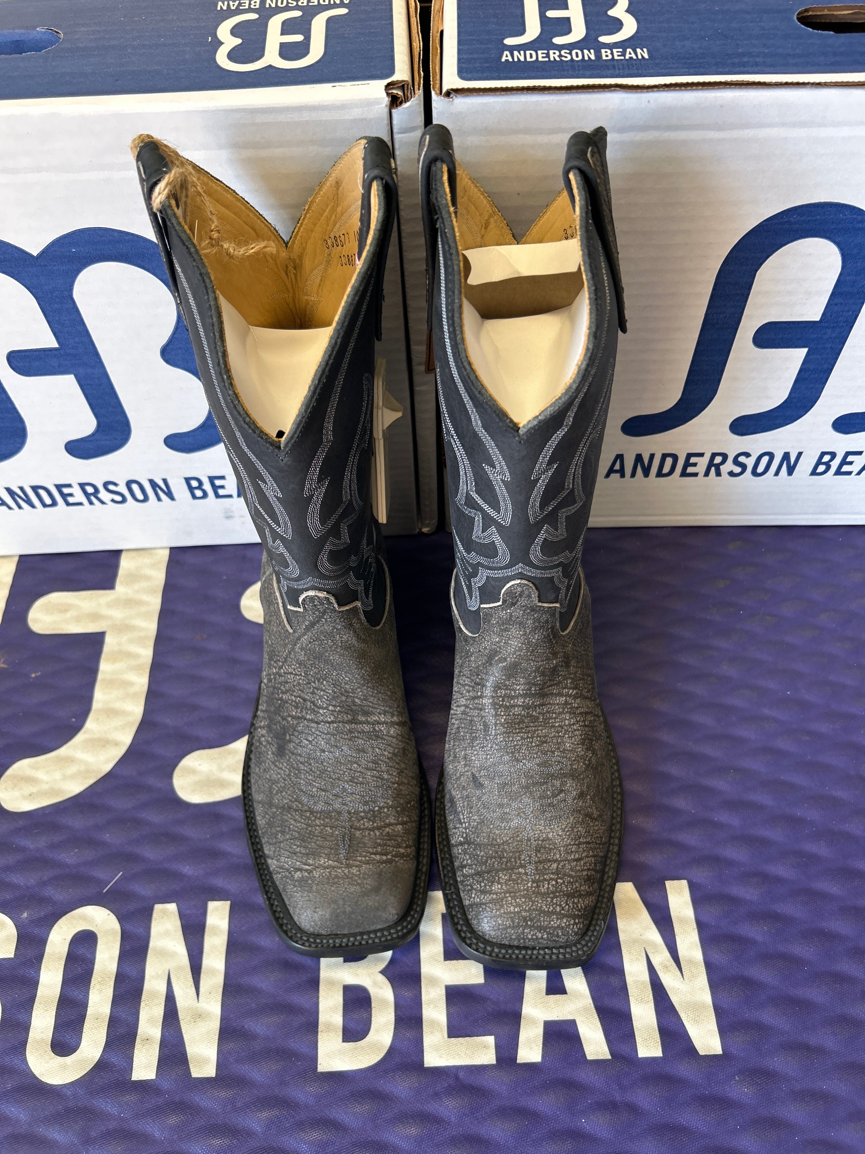 Men's Anderson Bean 12 Inch Shaft Grey Safari Cape Buffalo Wide Square Toe Boots