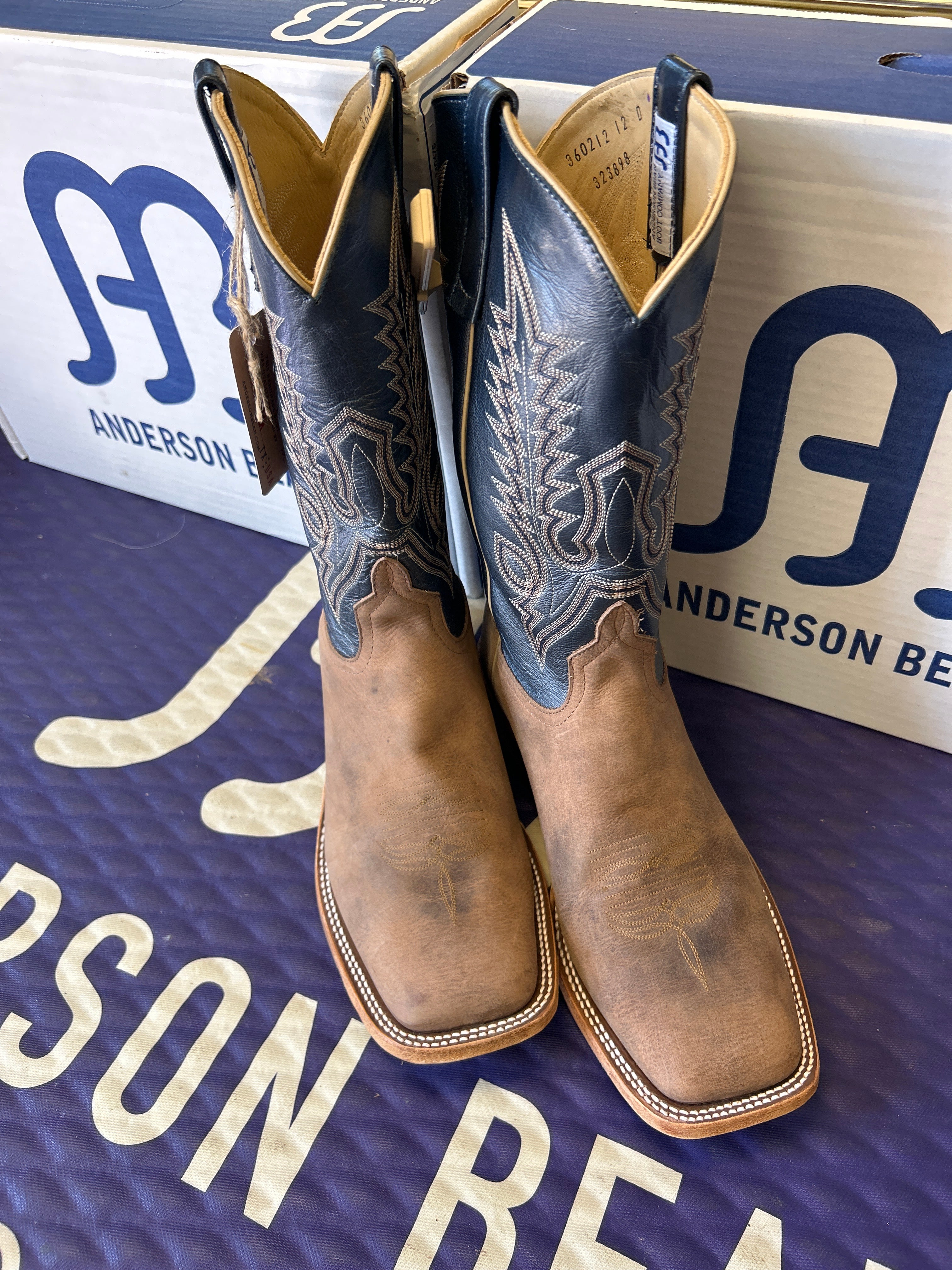 Men's Anderson Bean 12 Inch Shaft Sand Angry Elk Wide Square Toe Boots