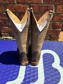 Men's Anderson Bean Brown square toe Zebra boots with a Bone Mad Cat shaft. Rear View