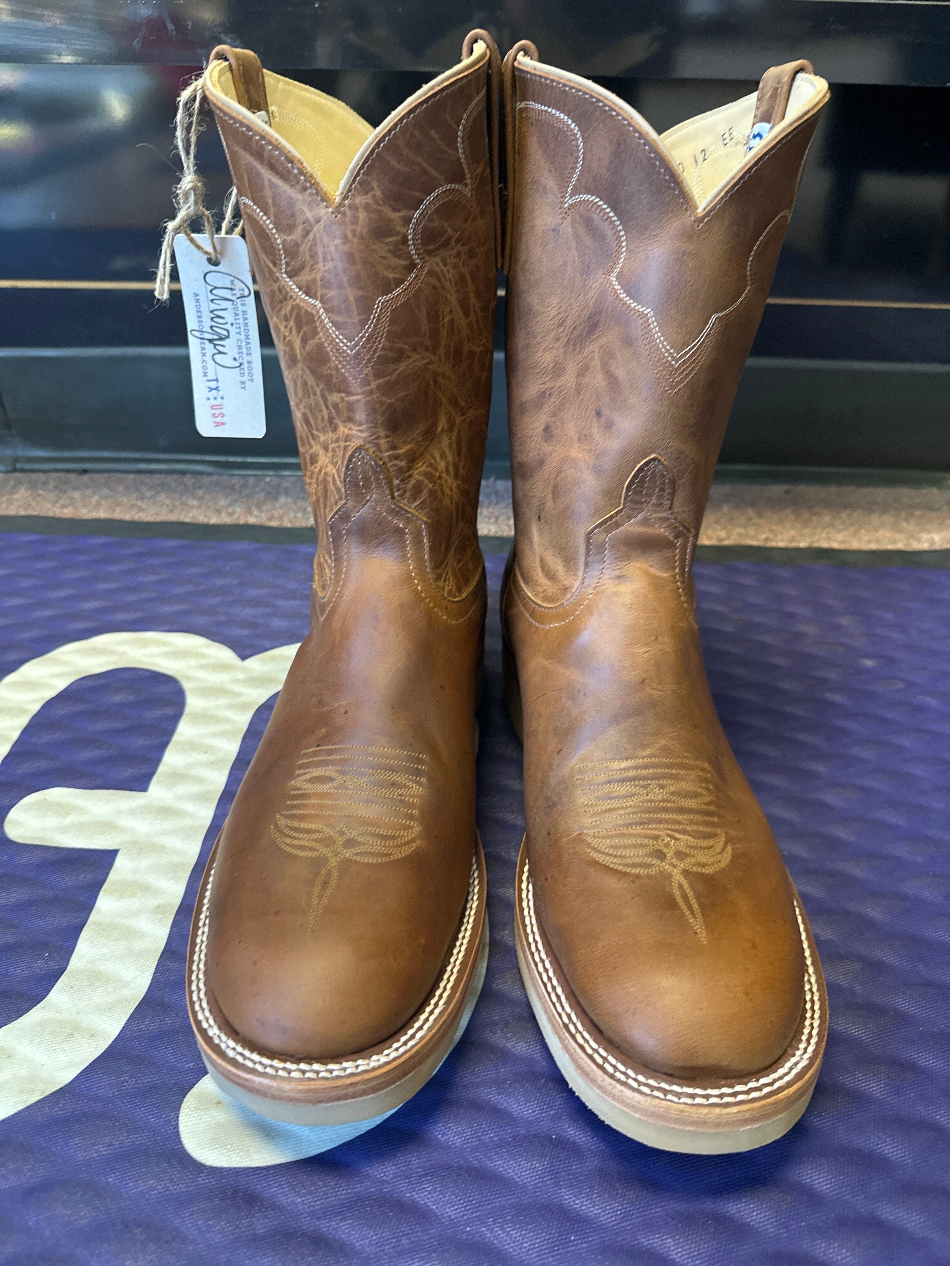 Men's Anderson Bean 10 Inch Shaft Vintage Cognac Old Town Roper Toe Crepe Sole Boots