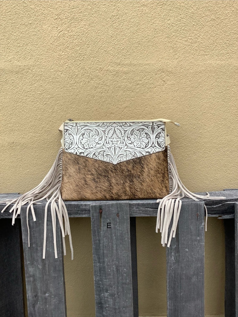 Top Notch Accessories Tooled Leather & Cowhide Purse In Beige 3073-1BG