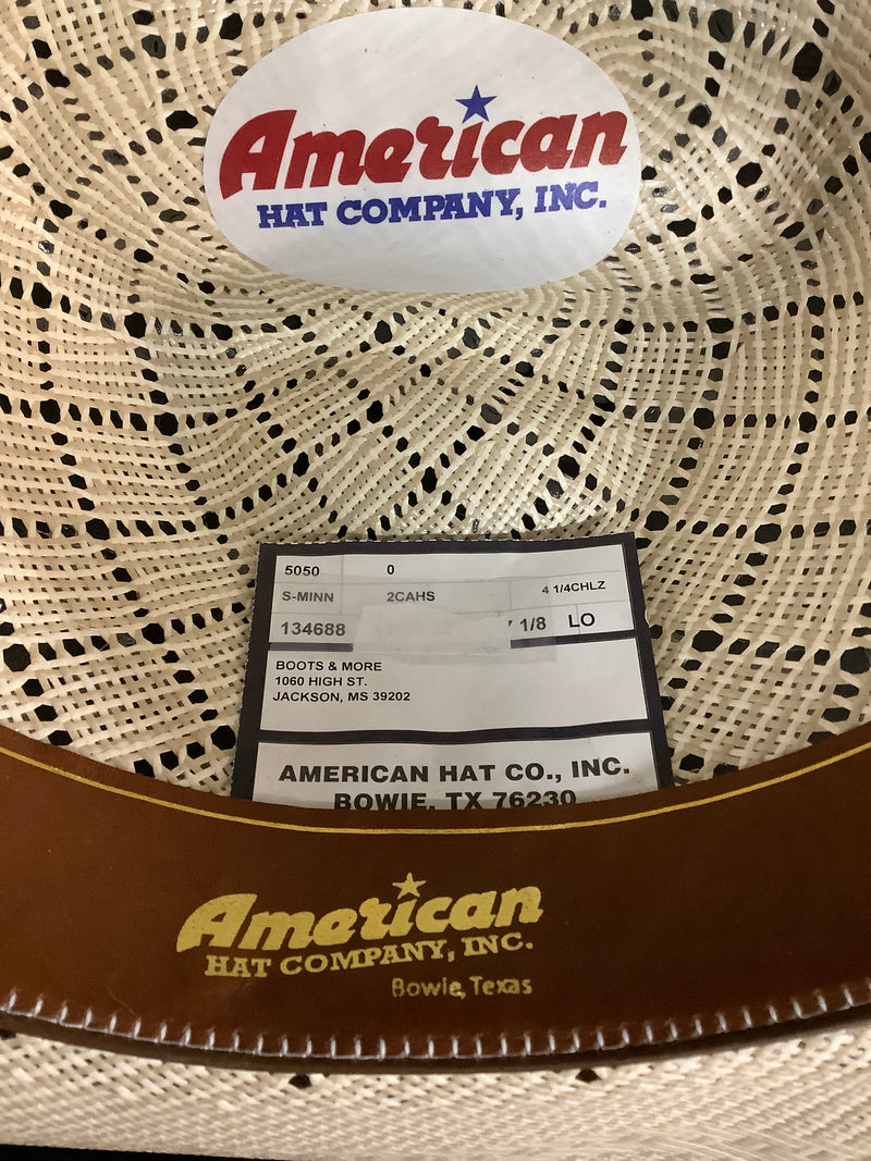 American 5050 Minnick Crown 4 1/4" Cool Hand Luke Brim Leather Sweatband Straw Hat