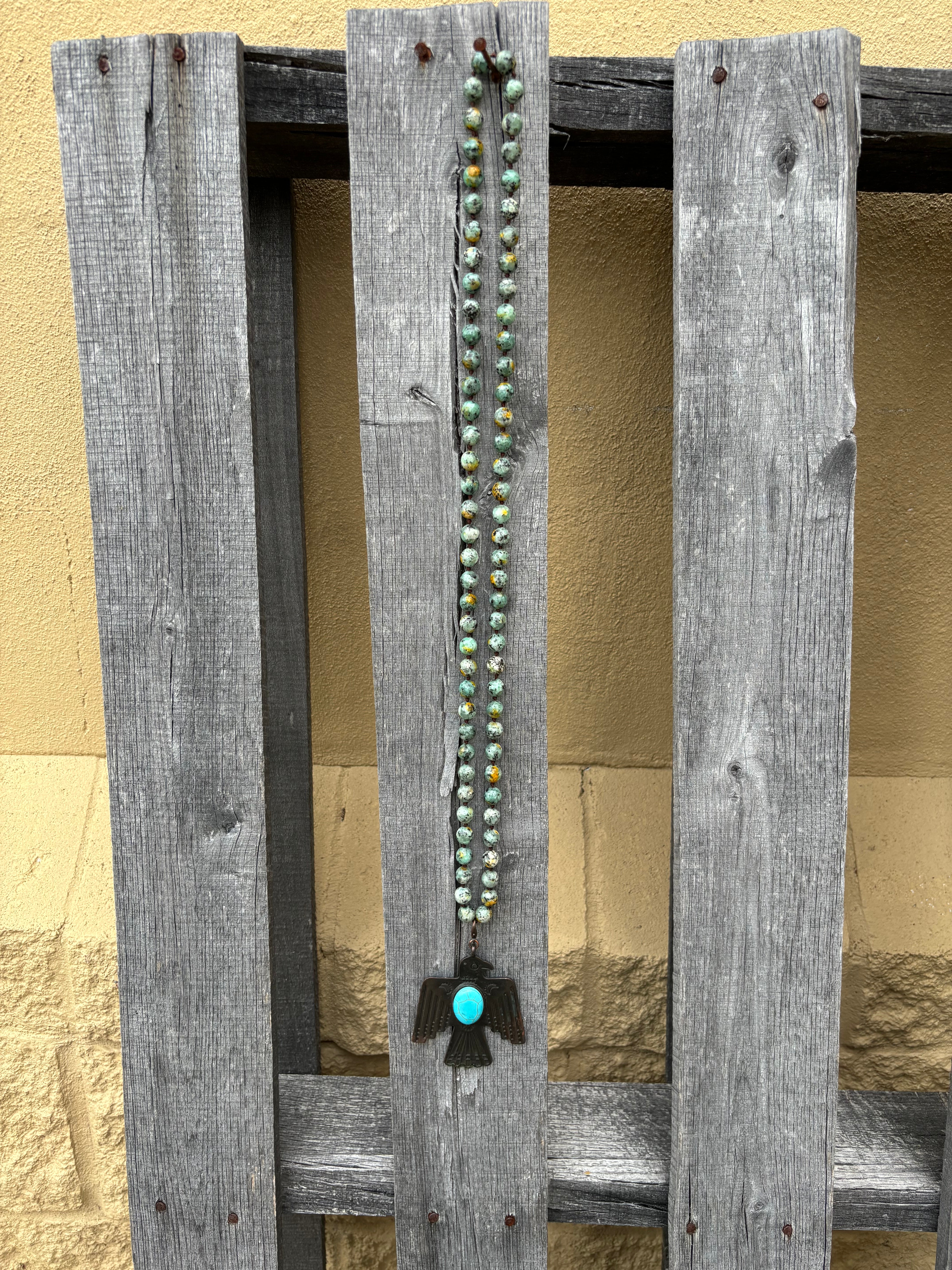 Magnolia Breeze NKTQwBIRDPNDT Turquoise Stone Necklace w/Thunderbird Pendant