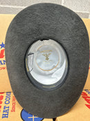 Inside view open crown charcoal grey felt grizzly hat.