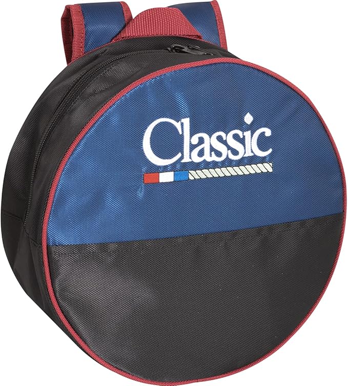 Kid size Classic Rope bag in blue and black with back carry straps like a backpack.