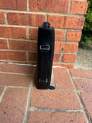 Side view of bible cover showing handle. 