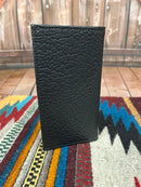 Back view of black pebble grain tall wallet.