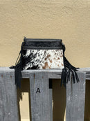 Top Notch Accessories 3064BK Black Cowhide Small Crossbody with Fringe
