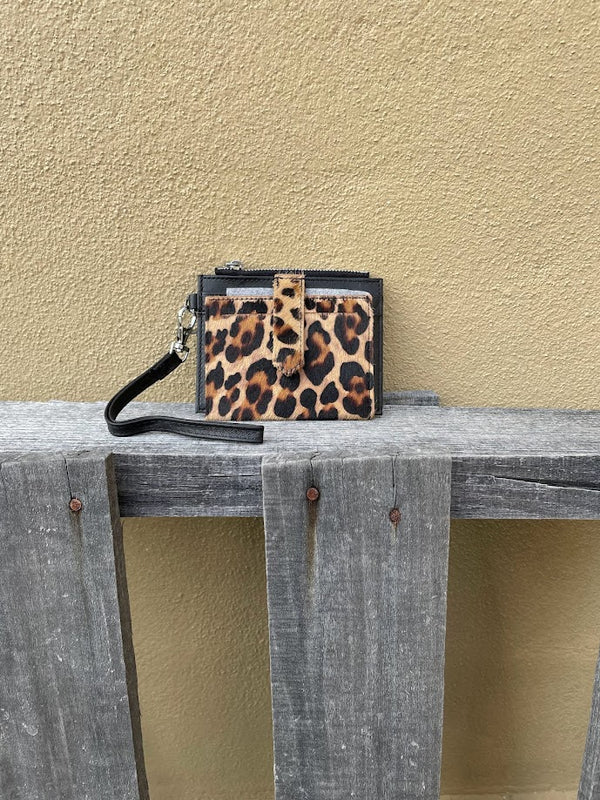 Top Notch Accessories Leopard Cowhide Keychain Wristlet Wallet