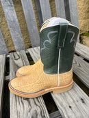 Men's Anderson Bean roper toe crepe sole Umber Bruciato Elephant boots with a 10" green velvet kidskin lustre shaft. 
