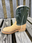 Men's Anderson Bean roper toe crepe sole Umber Bruciato Elephant boots with a 10" green velvet kidskin lustre shaft. Side view
