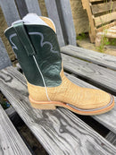 Men's Anderson Bean roper toe crepe sole Umber Bruciato Elephant boots with a 10" green velvet kidskin lustre shaft. 