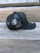Southern Bred Caramel Leather Patch Richardson 112 Adjustable Snap Back Cap In Sable Duck Camo