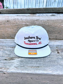 Southern Bred Apparel Co Tuscaloosa, AL white cap with black rope. 
Front View