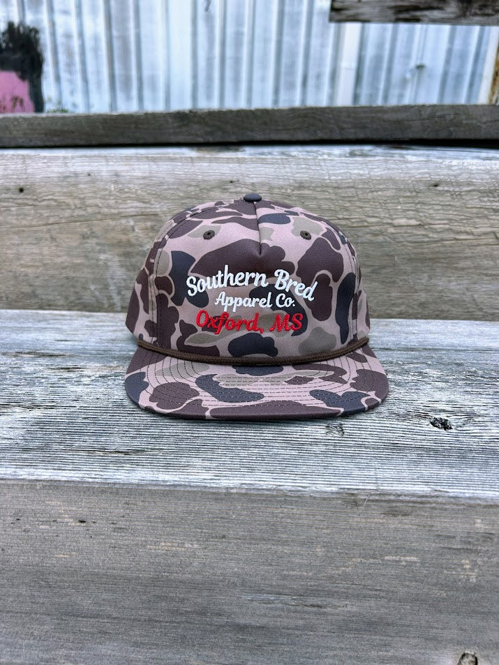 Bark Duck Camo Richardson cap with 'Southern Bred Apparel Co. Oxford, MS 
Front View